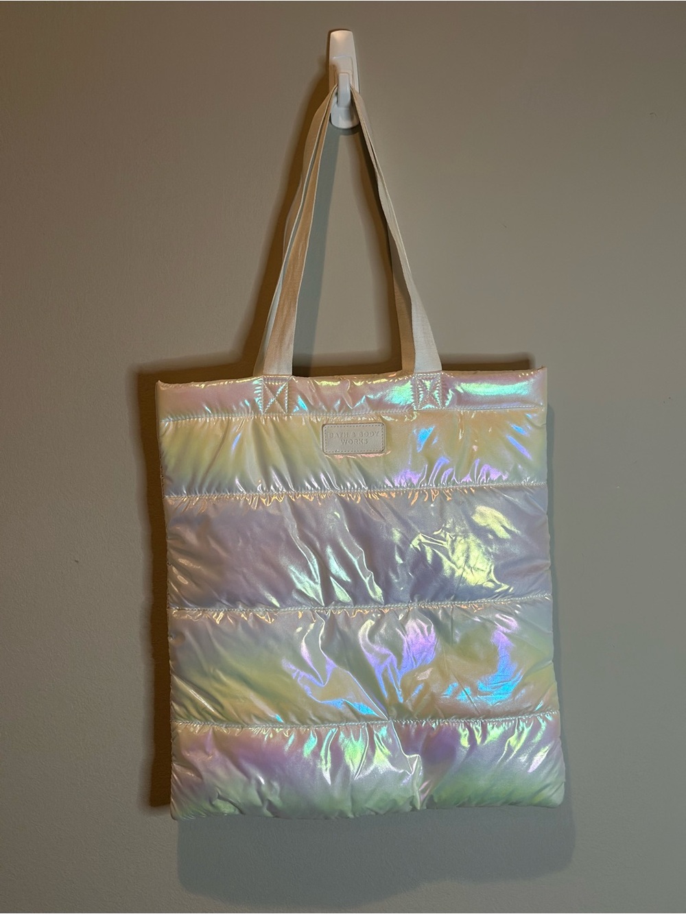 Bath & Body Works Iridescent Puffer Tote - White Pearl